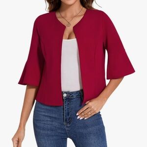 Chic Red Bell Sleeve Blazer